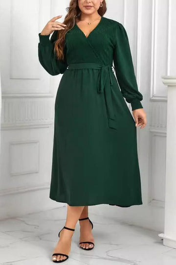 Woochic robe grande taille col en V taille haute ceinture vert 6 1XL